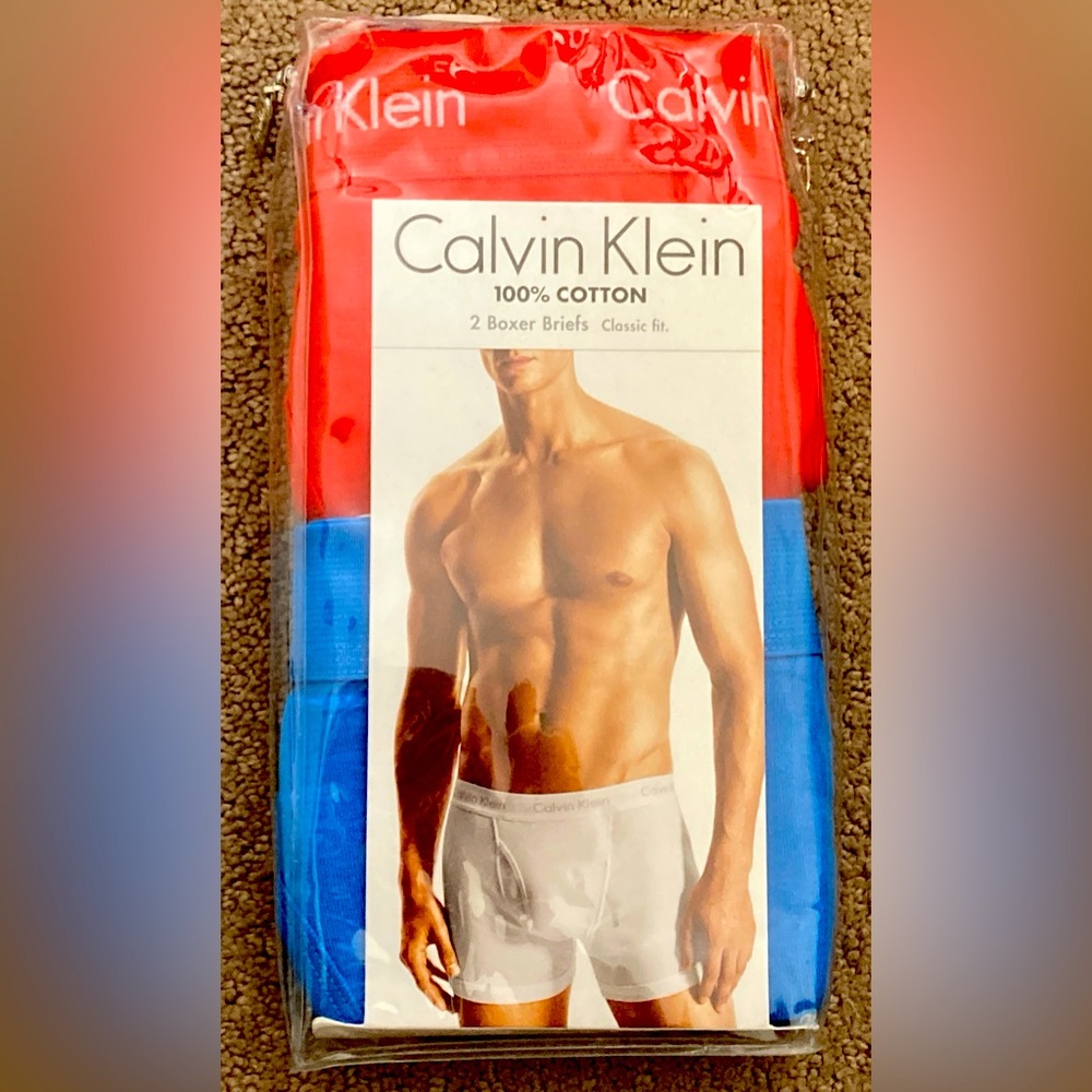 Calvin Klein Red and Blue Cotton Boxer Briefs NIP (2 Pair)